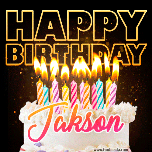 Jakson - Animated Happy Birthday Cake GIF for WhatsApp