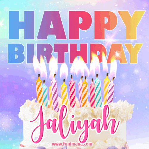 Animated Happy Birthday Cake with Name Jaliyah and Burning Candles