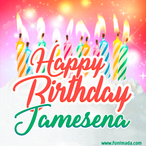Happy Birthday GIF for Jamesena with Birthday Cake and Lit Candles