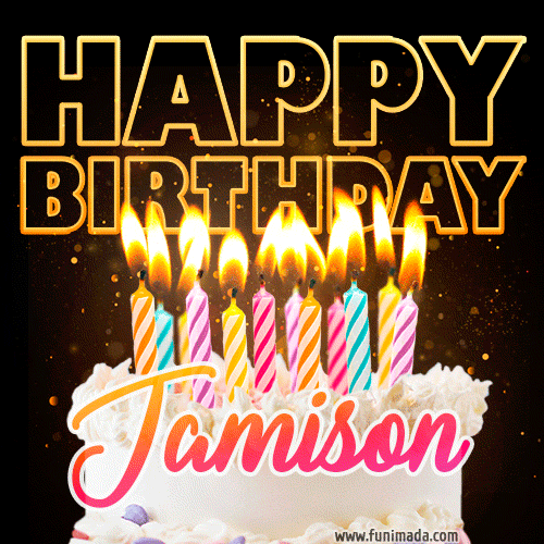 Jamison - Animated Happy Birthday Cake GIF for WhatsApp