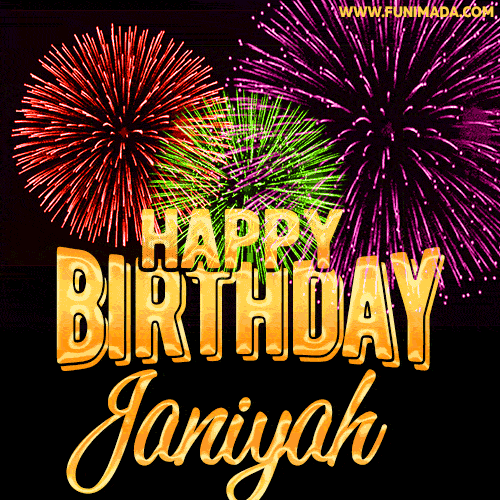 Wishing You A Happy Birthday, Janiyah! Best fireworks GIF animated greeting card.