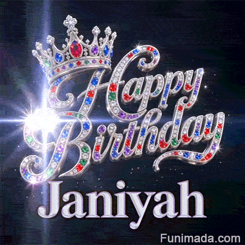 Personalised greeting card for Janiyah featuring a majestic queen headpiece and glowing particle beams.