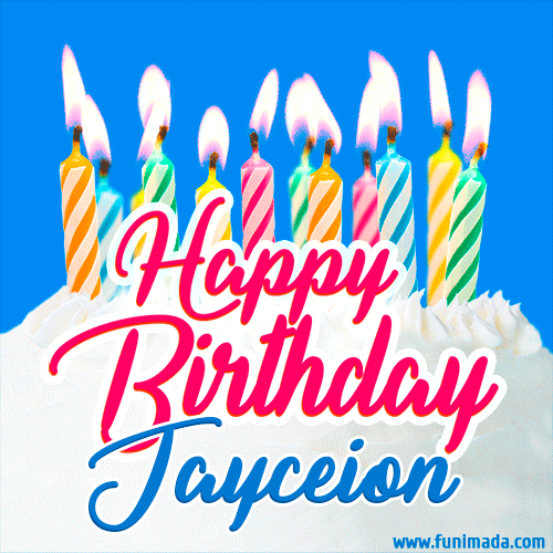 Happy Birthday GIF for Jayceion with Birthday Cake and Lit Candles