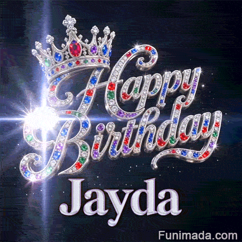 Sparkling diamonds and colorful gems highlighting a royal silver tiara and cursive lettering custom-made for Jayda.