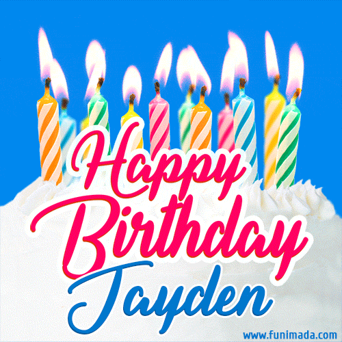 Happy Birthday GIF for Jayden with Birthday Cake and Lit Candles