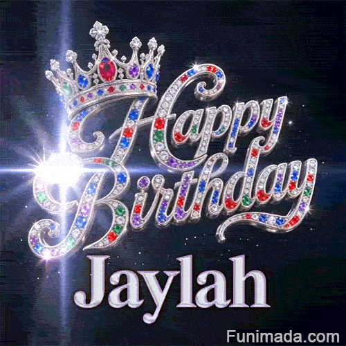 Metallic white nameplate spelling Jaylah under a majestic queen crown decorated with shiny party crystals.