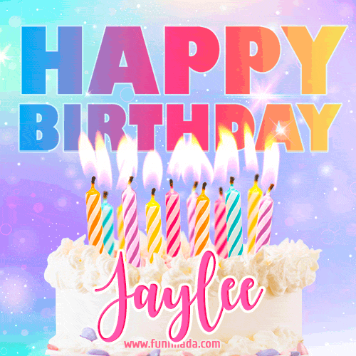 Animated Happy Birthday Cake with Name Jaylee and Burning Candles