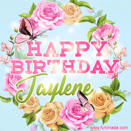 Beautiful Birthday Flowers Card for Jaylene with Animated Butterflies