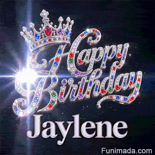 Shimmering animated card with a detailed silver crown and sparkling diamond-encrusted letters for Jaylene's celebration.