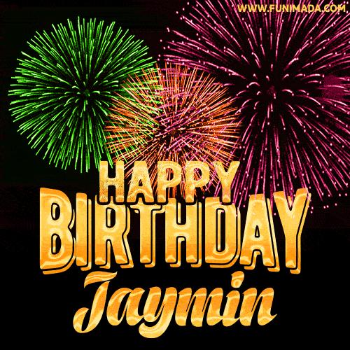 Wishing You A Happy Birthday, Jaymin! Best fireworks GIF animated greeting card.