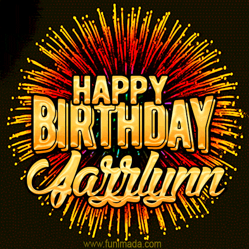 Golden 'Happy Birthday Jazzlynn' text accompanied by animated rainbow fireworks for a festive animated greeting.