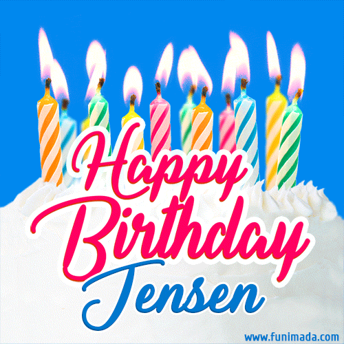 Happy Birthday GIF for Jensen with Birthday Cake and Lit Candles