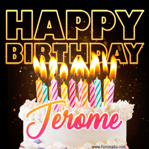 Jerome - Animated Happy Birthday Cake GIF for WhatsApp