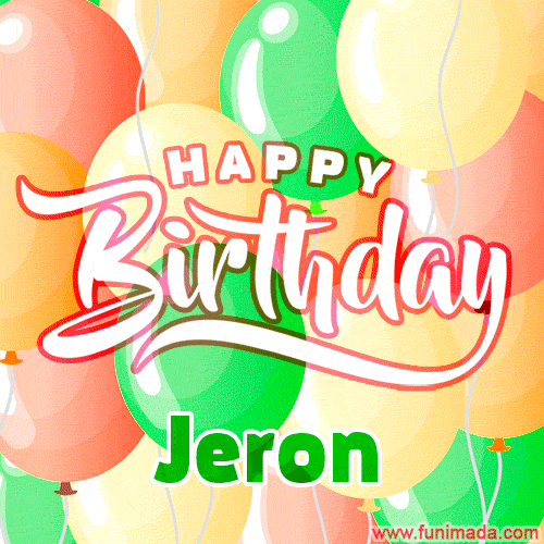 Happy Birthday Image for Jeron. Colorful Birthday Balloons GIF Animation.