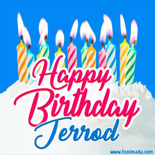 Happy Birthday GIF for Jerrod with Birthday Cake and Lit Candles