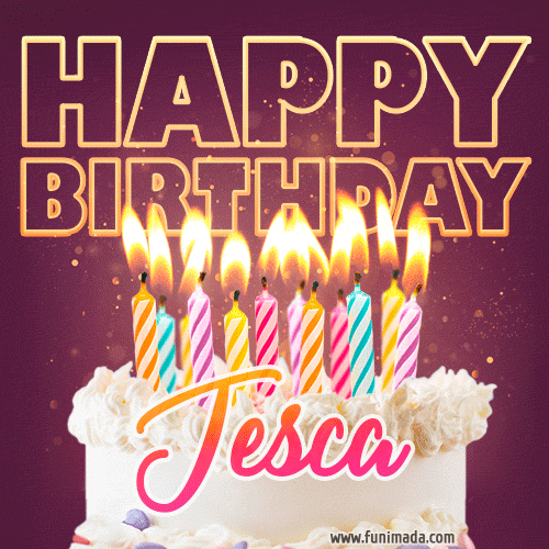 Jesca - Animated Happy Birthday Cake GIF Image for WhatsApp