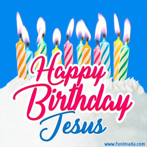 Happy Birthday GIF for Jesus with Birthday Cake and Lit Candles — Download  on 