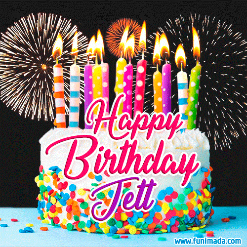 Amazing Animated GIF Image for Jett with Birthday Cake and Fireworks