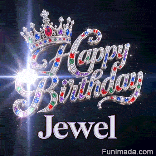 Glittering particles and stellar space light beams around a sparkling queen crown, customized with Jewel's name.