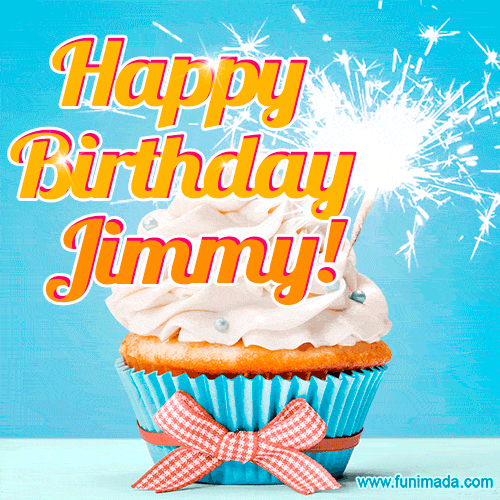 Happy Birthday, Jimmy! Elegant cupcake with a sparkler. — Download on Funimada.com