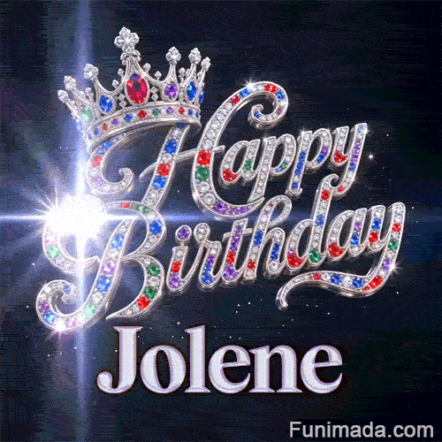 Shimmering animated card with a royal silver crown and crystal lettering on a dark backdrop for Jolene's celebration.