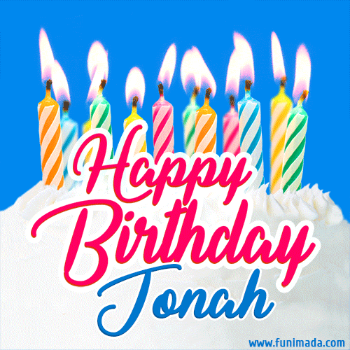 Happy Birthday GIF for Jonah with Birthday Cake and Lit Candles