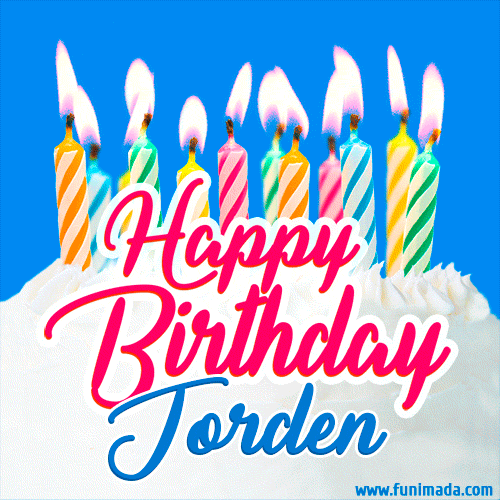 Happy Birthday GIF for Jorden with Birthday Cake and Lit Candles