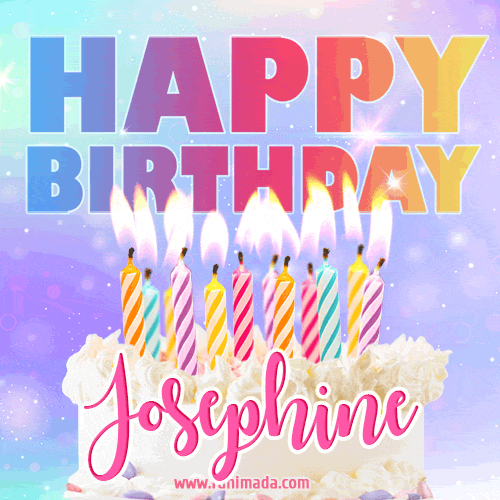 Animated Happy Birthday Cake with Name Josephine and Burning Candles