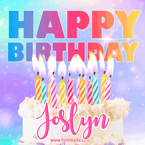 Animated Happy Birthday Cake with Name Joslyn and Burning Candles