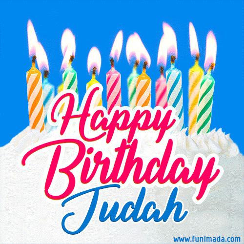 Happy Birthday GIF for Judah with Birthday Cake and Lit Candles