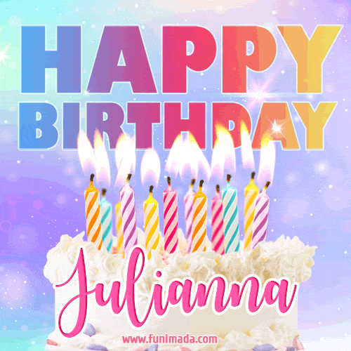 Animated Happy Birthday Cake with Name Julianna and Burning Candles
