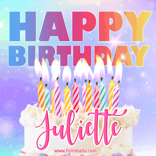 Animated Happy Birthday Cake with Name Juliette and Burning Candles