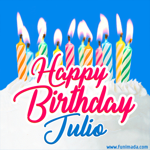 Happy Birthday GIF for Julio with Birthday Cake and Lit Candles