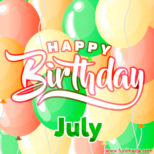 Happy Birthday Image for July. Colorful Birthday Balloons GIF Animation.