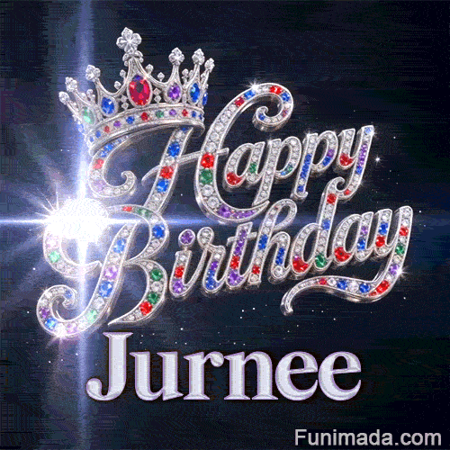 A detailed silver queen crown with colorful gemstone highlights resting on diamond-encrusted cursive letters.Jurnee