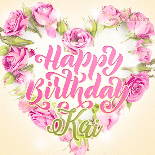 Pink rose heart shaped bouquet - Happy Birthday Card for Kai