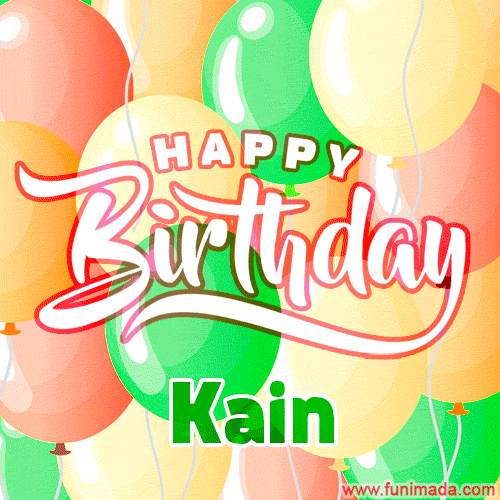 Happy Birthday Image for Kain. Colorful Birthday Balloons GIF Animation.