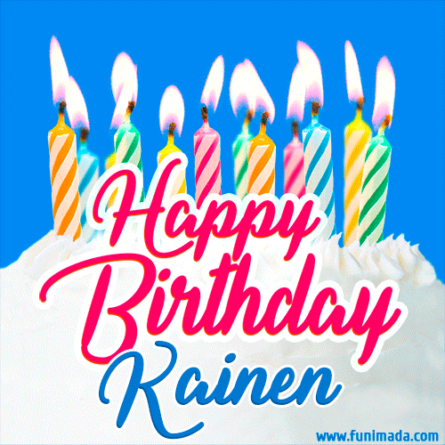 Happy Birthday GIF for Kainen with Birthday Cake and Lit Candles