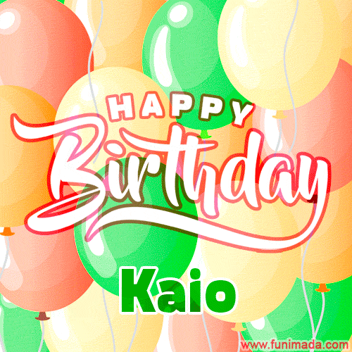 Happy Birthday Image for Kaio. Colorful Birthday Balloons GIF Animation.