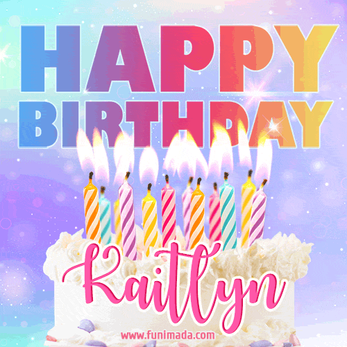 Animated Happy Birthday Cake with Name Kaitlyn and Burning Candles