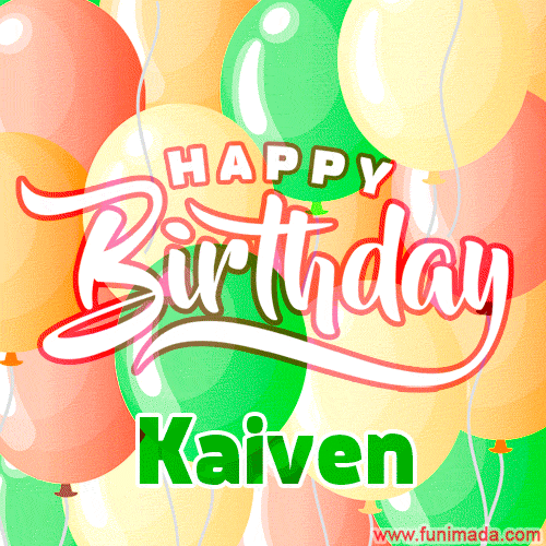 Happy Birthday Image for Kaiven. Colorful Birthday Balloons GIF Animation.