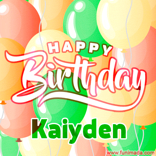 Happy Birthday Image for Kaiyden. Colorful Birthday Balloons GIF Animation.