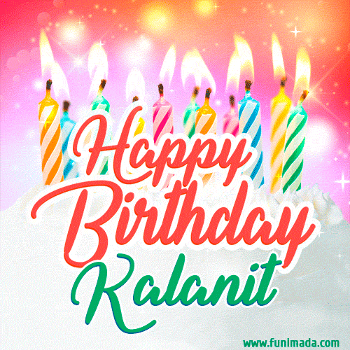 Happy Birthday GIF for Kalanit with Birthday Cake and Lit Candles