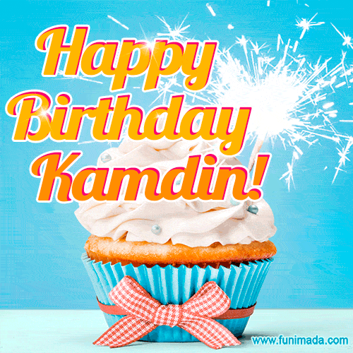 Happy Birthday, Kamdin! Elegant cupcake with a sparkler.