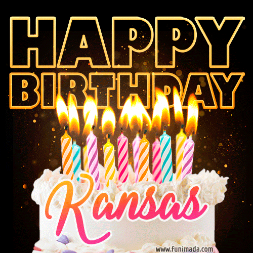 Kansas - Animated Happy Birthday Cake GIF Image for WhatsApp
