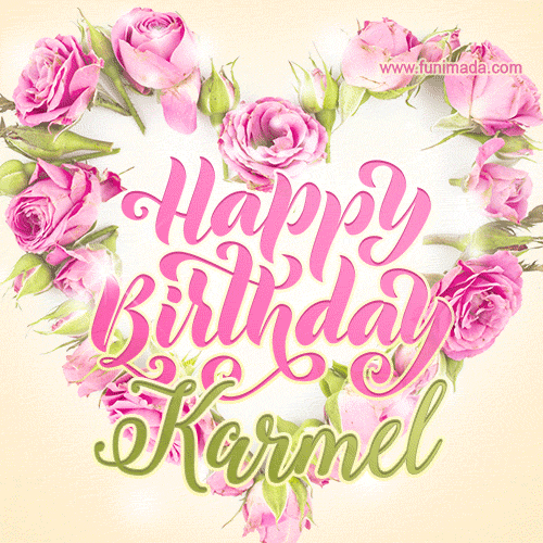 Pink rose heart shaped bouquet - Happy Birthday Card for Karmel