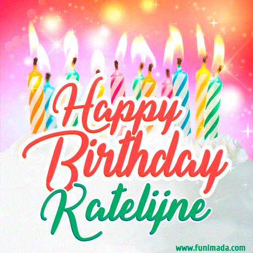 Happy Birthday GIF for Katelijne with Birthday Cake and Lit Candles