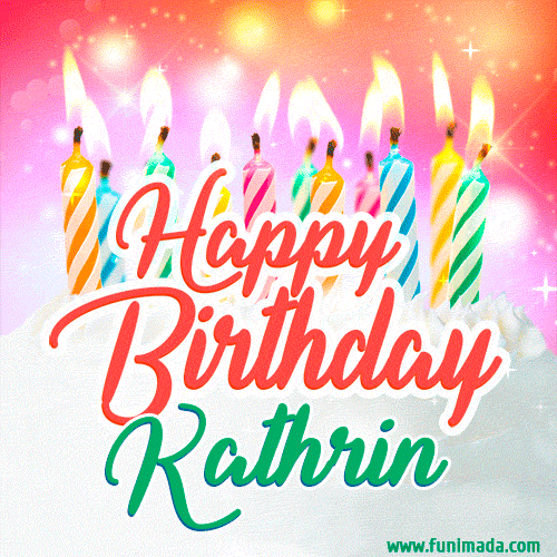 Happy Birthday GIF for Kathrin with Birthday Cake and Lit Candles