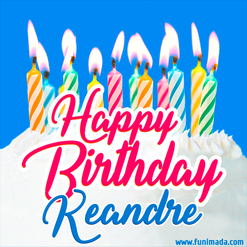 Happy Birthday GIF for Keandre with Birthday Cake and Lit Candles