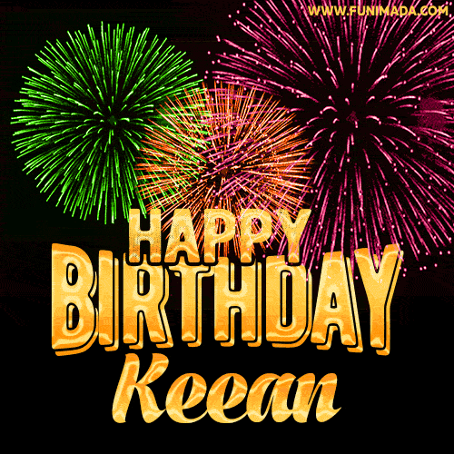Wishing You A Happy Birthday, Keean! Best fireworks GIF animated greeting card.